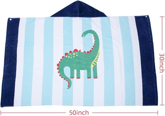 Kids Hooded Bath Beach Towel Girls Boys, Super Absorbent & Soft Towel Poncho with Cute Design, 30 x 50 Inch After Pool Wrap Towel with Hood (Dinosaur)
