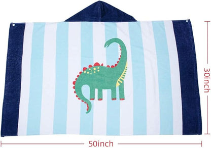 Kids Hooded Bath Beach Towel Girls Boys, Super Absorbent & Soft Towel Poncho with Cute Design, 30 x 50 Inch After Pool Wrap Towel with Hood (Dinosaur)