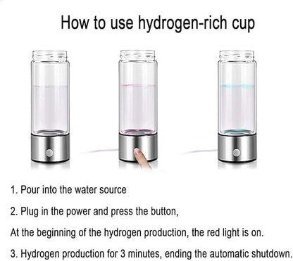 Hydrogen Rich Health Cup Alkaline Ionizer Generator USB Rechargeable Electrolysis Generator Ionization Bottle Weak Alkaline Cup Anti-Oxidation and Anti-Aging Glass Health Cup