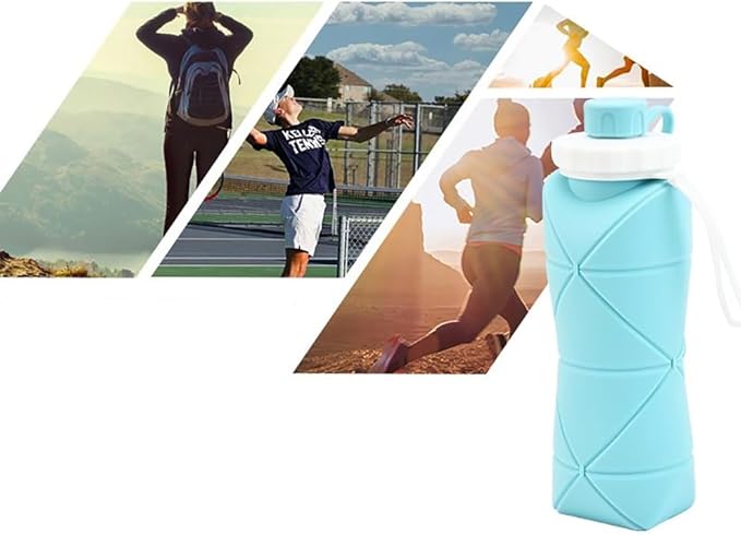 Silicone Foldable Water Bottles For Travel,Lightweight, Leakproof, and Reusable Perfect for Travel, Camping, Yoga, and Outdoor Sports,BPA Free, 20 oz （Green and grey）