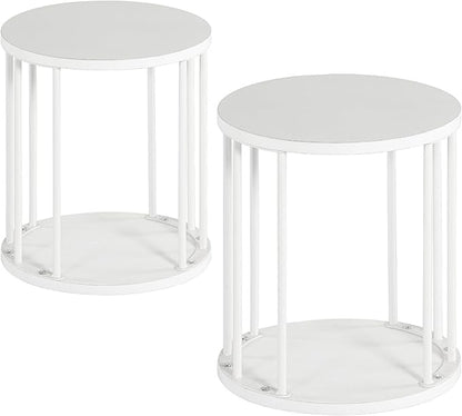 HDANI Wooden Stool Set of 2 for Kids,Adults,300lbs Load Capacity Garden Round Wood Stool,Non-Slip Small Step Stool for Plant Stand,Kitchen,Bathroom and Bedroom,White
