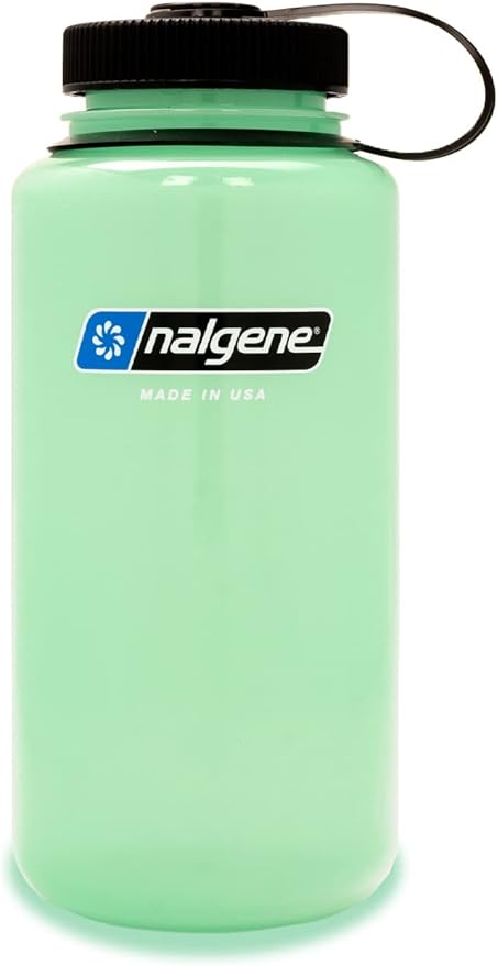Nalgene Sustain Tritan BPA-Free Water Bottle Made with Material Derived from 50% Plastic Waste, 32 OZ, Wide Mouth, Glow Green