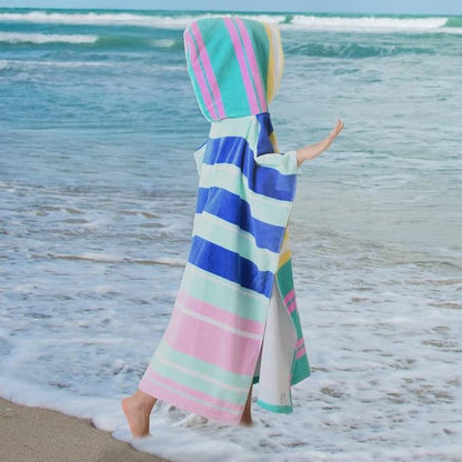 VOOVA & MOVAS Hooded Beach Towels for Kids, Oversized (6-12Years) Made from 100% Soft Cotton,Perfect for Swimming | Bathing | Beach | Birthday Gifts, Colorful Stripe