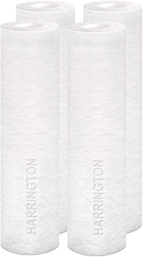 Harrington HVV5-10N 5 Micron 10" x 2.5" Premium Sediment Water Filter Replacement Cartridge - Made in USA - for Any Standard RO Unit | Whole House Sediment Filtration (Pack of 4)