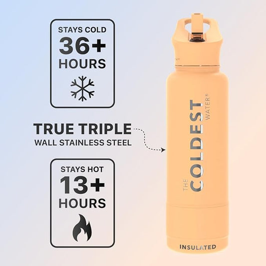 Coldest Sports Water Bottle with Straw Lid Vacuum Insulated Stainless Steel Metal Thermos Bottles Reusable Leak Proof Flask for Sports Gym (40 oz, Sahara Tan)