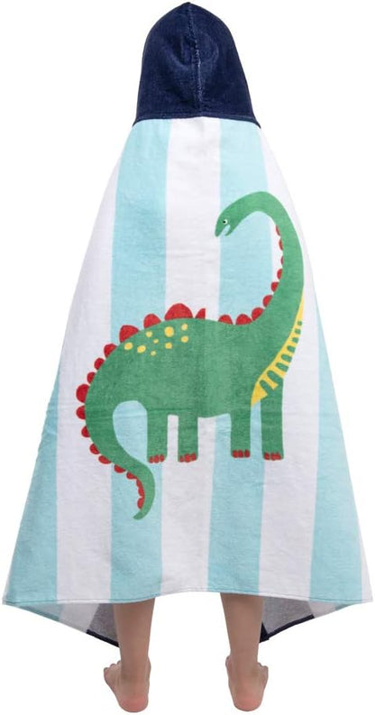 Kids Hooded Bath Beach Towel Girls Boys, Super Absorbent & Soft Towel Poncho with Cute Design, 30 x 50 Inch After Pool Wrap Towel with Hood (Dinosaur)