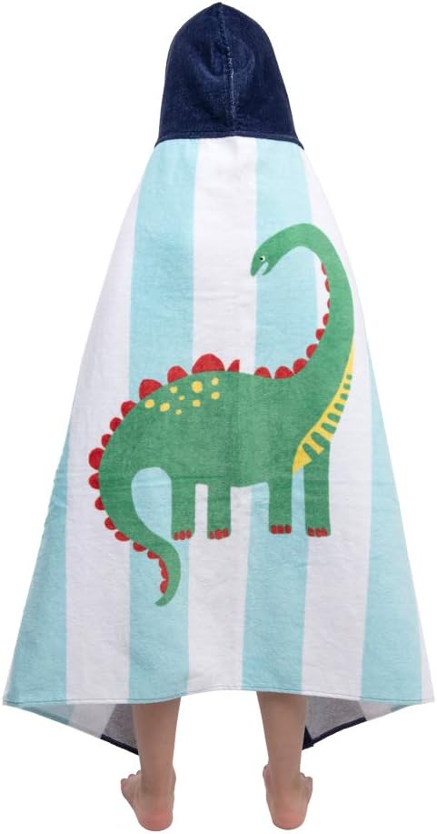 Kids Hooded Bath Beach Towel Girls Boys, Super Absorbent & Soft Towel Poncho with Cute Design, 30 x 50 Inch After Pool Wrap Towel with Hood (Dinosaur)