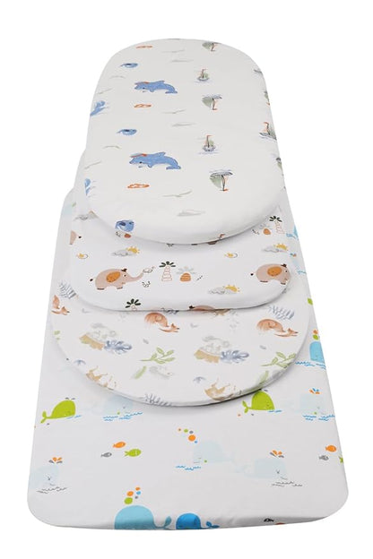 Bassinet Sheets Compatible with Graco Pack ‘n-Play Dome LX Bassinet (not Playard), 2 Pack, 100% Jersey Knit Cotton 190GSM, Ultra Soft Breathable, Fox Deer and Elephant