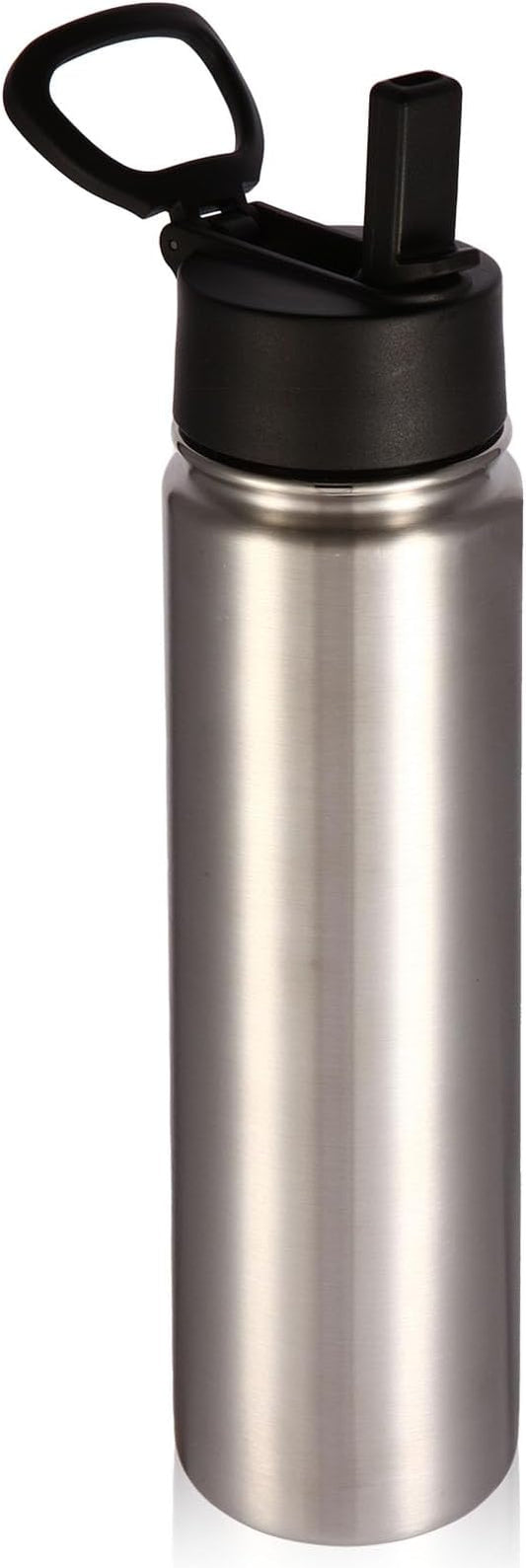 Volhoply 24 Ounce Insulated Water Bottle With Straw Lid,Stainless Steel Wide Mouth Sport Bottles With Handle,Double Wall Vacuum Thermos keep Cold,Reusable Travel Thermal Cups For Holder,Gym(Silver,1)