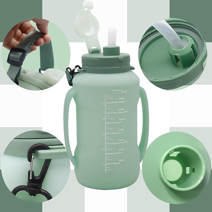 64oz Foldable Silicone Water Cups with Straw, BPA Free, for Outdoor Sports Water Bottle (Green)