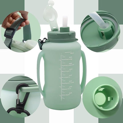 64oz Foldable Silicone Water Cups with Straw, BPA Free, for Outdoor Sports Water Bottle (Green)