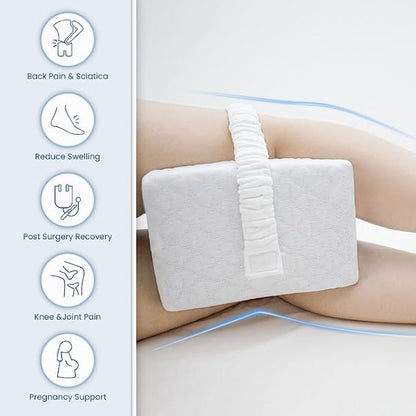 Knee Pillow for Side Sleepers,Knee Pillow,Leg Pillow for Side Sleeping,Memory Foam Support Ergonomic Pillow with Cover and Adjustable Straps,Smooth Spine Alignment Pillow,White/Gray