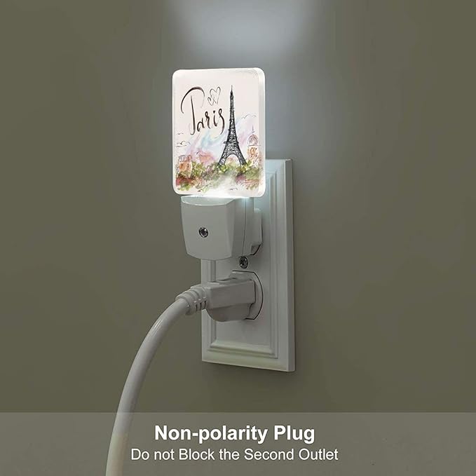 Funny Paris Eiffel Tower Plug in Night Light Plug into Wall LED Nightlight Auto Sensor Dusk to Dawn lamp for Kids Girls Room Bedroom Bathroom Nursery Kitchen Hallway Stairs Home Decorative