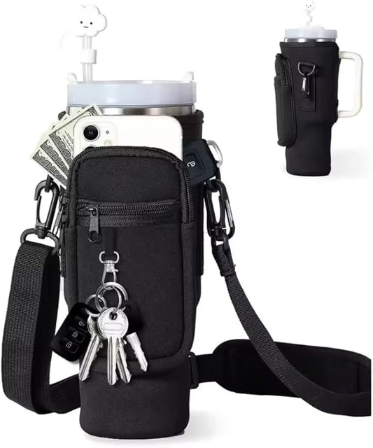 Prime Choice 30oz / 40oz Water Bottle Holder Sleeve Water Bottle Sling Carrier Bag Compatible With 30 40oz Stanley Cup Tumbler and Simple Modern Tumbler (Black)