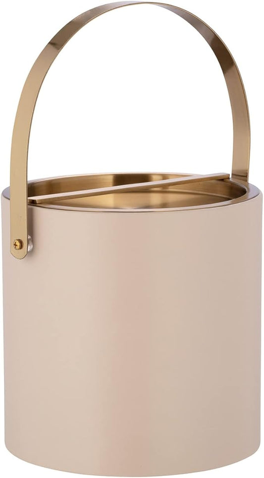 Kraftware 3qt Brushed Gold Arch Handle & Bridge Cover: Taupe Santa Barbara 3 quart Ice Bucket, Small
