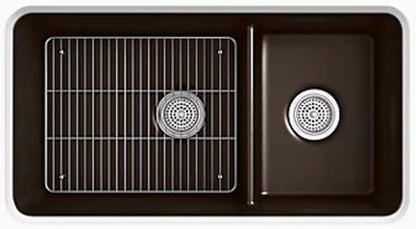 KOHLER K-8204-CM1 Cairn Sink, 33" Neoroc Composite Undermount Double-Bowl Kitchen Sink, Composite Kitchen Sink with Sink Rack, Matte Black