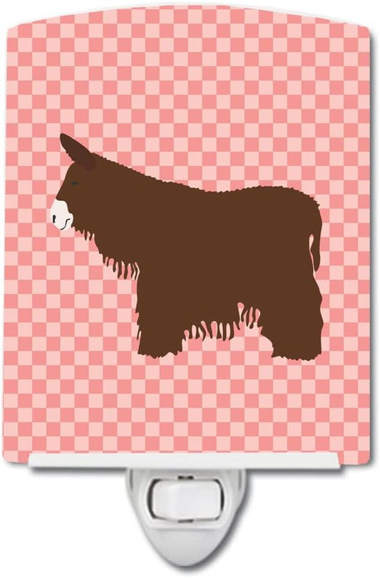 Caroline's Treasures BB7852CNL Poitou Poiteuin Donkey Pink Check Ceramic Night Light Compact, UL-Certified, Ideal for Bedroom, Bathroom, Nursery, Hallway, Kitchen, 6x4x3, Multicolor