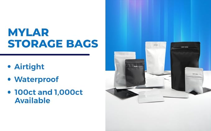 Mylar Bags Odor Sealing 1/2 Ounce All Black - 1000 Count 8" X 5" 6mill Thickness - Packaging Bags - Mylar Bags For Food Storage - Resealable Bags - Odor Sealing Bags