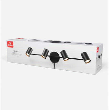 Globe Electric 64000119 26" 4-Light Plug-in Track Lighting, Matte Black, Pivoting Track Heads, 15-Foot Black Cord, in-Line on/Off Rocker Switch