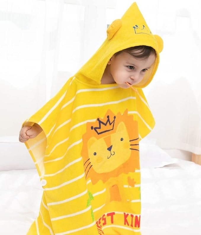 Kids Hooded Beach Bath Towel Poncho Robe Cotton Animal Pattern Children Toddler Wrap Swimming Pool Towel for Boys Girls, 23.6" x 23.6"