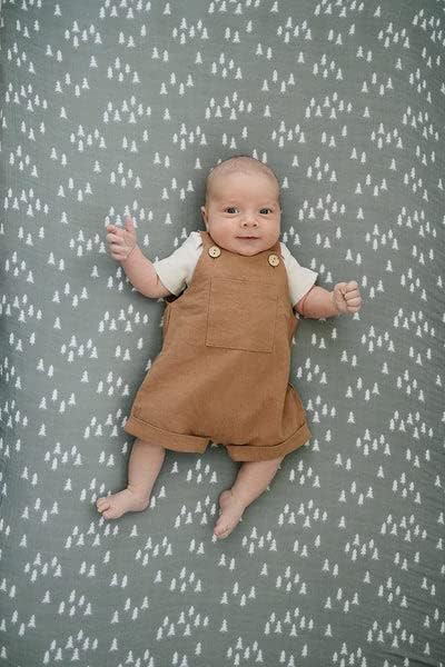 Pines Muslin Crib Sheet by Mebie Baby, Soft and Breathable Bed Sheets for Babies, Modern Neutral Bedding for Cribs, Standard Crib Mattress Fitted Sheet, Great for Boy or Girl Room or Nursery