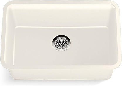KOHLER K-28000-CM6 Cairn 27.5" Neoroc Composite Undermount Single-Bowl Kitchen Sink, Composite Kitchen Sink with Sink Rack, Matte White