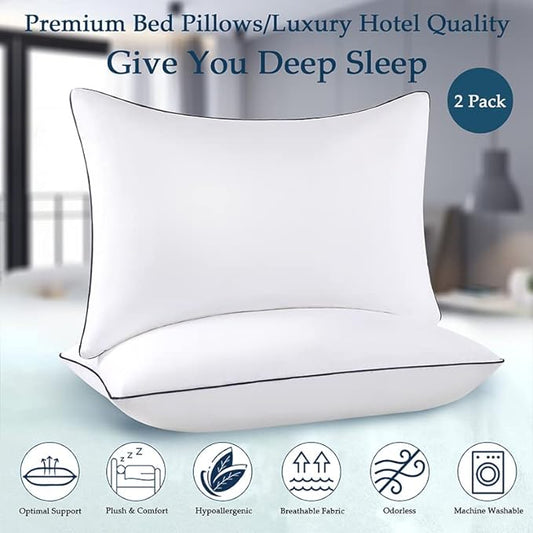 Opposy Bed Pillows for Sleeping 2 Pack Medium Firm, Queen Size Set of 2, Cooling Pillows Hotel Quality with Premium Soft Down Alternative Fill for Back, Stomach or Side Sleepers（Pack of 2）