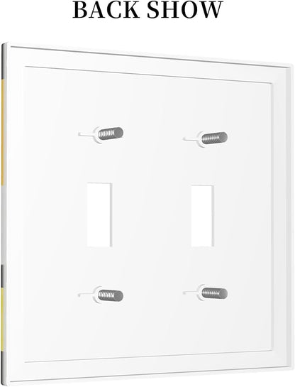 Geometric Yellow Gray Black White Double Toggle Light Switch Covers 2 Gang Wall Plate Dual Decorative Switchplate Electrical Faceplate for Bathroom Country Kitchen Bedroom Decor, 4.9" x 5"