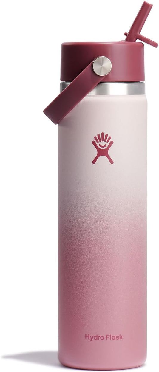 HYDRO FLASK Wide Mouth vacuum insulated stainless steel water bottle with leakproof closeable straw lid for cold water drinks, sports, travel, car and school