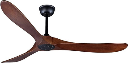 Bigzone 60" Outdoor Ceiling Fan Without Light, Energy Efficient DC Motor, 3 Solid Wood Blades, Wood Ceiling Fan with Remote Control, Reversible Blades