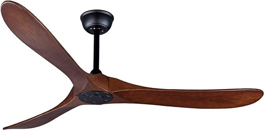 Bigzone 60" Outdoor Ceiling Fan Without Light, Energy Efficient DC Motor, 3 Solid Wood Blades, Wood Ceiling Fan with Remote Control, Reversible Blades
