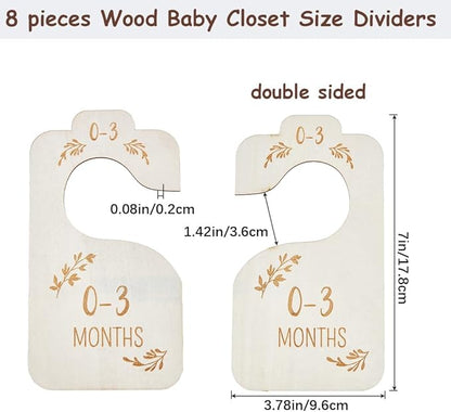 CRASPIRE 8Pcs Wooden Baby Wardrobe Dividers Nursery Hanger Seperaters from Newborn to 24 Month Baby Closet Organizers Nursery Infant Wardrobe Hangers Divider for Newborn Shower Decor