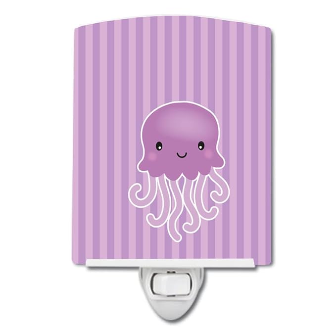 Caroline's Treasures BB7122CNL Jellyfish Ceramic Night Light Compact, UL-Certified, Ideal for Bedroom, Bathroom, Nursery, Hallway, Kitchen, 6x4x3, Multicolor