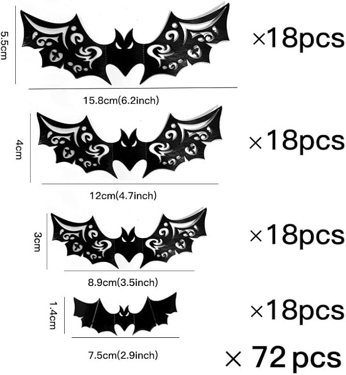 Halloween Wall Decoration Large Bat Stickers Decals Black Bats Wing Cutout Design Removable Bat Wall Decor for Wall Glass Mirror Living Room Home Kitchen Indoor Outdoor Halloween Decoration Clearance