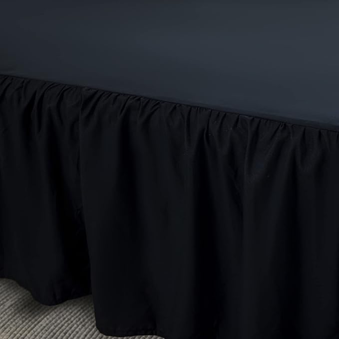 Bed Skirt Queen Size Ruffled Bed Skirt with Split Corners, 14 Inch Drop Dust Ruffle Bed Skirt with Platform, Black