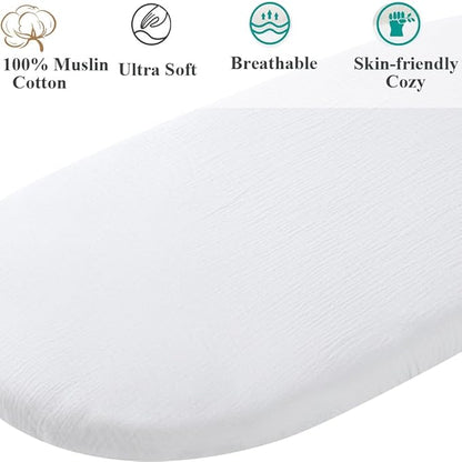 Muslin Bassinet Sheet Compatible with Halo Bassinest Swivel Flex Glide Premiere & Luxe Series Sleeper 2 Pack Cotton Stylish Boho Fitted Bassinet Sheets Super Soft for Baby White & Pink