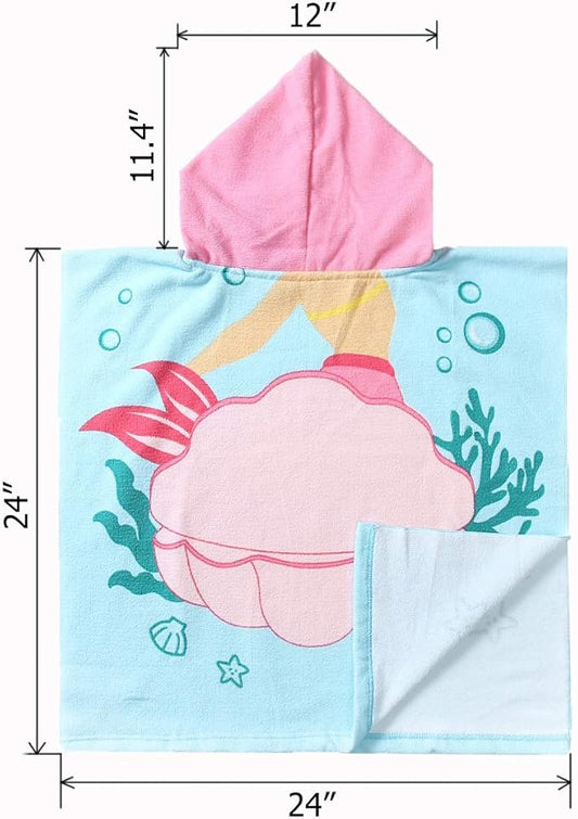 NovForth Kids Beach Towel for Boys Girls, Mermaid Hooded Bath Towel Wrap, Toddler Pool Towel with Hood