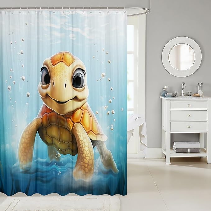 Feelyou Cute Sea Turtle Shower Curtain Kids 3D Print Fabric Shower Curtain Ocean Animal Bathroom Waterproof Accessories with 12 Hooks for Women Men Ocean Theme Curtains,72x84 Inches