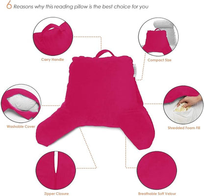 Nestl Reading Pillow for Kids, Small Bed Pillow, Back Pillow for Sitting in Bed, Memory Foam Chair Pillow, Reading & Bed Rest Pillows, Hot Pink Back Pillow for Bed, Arm Pillow with Pockets