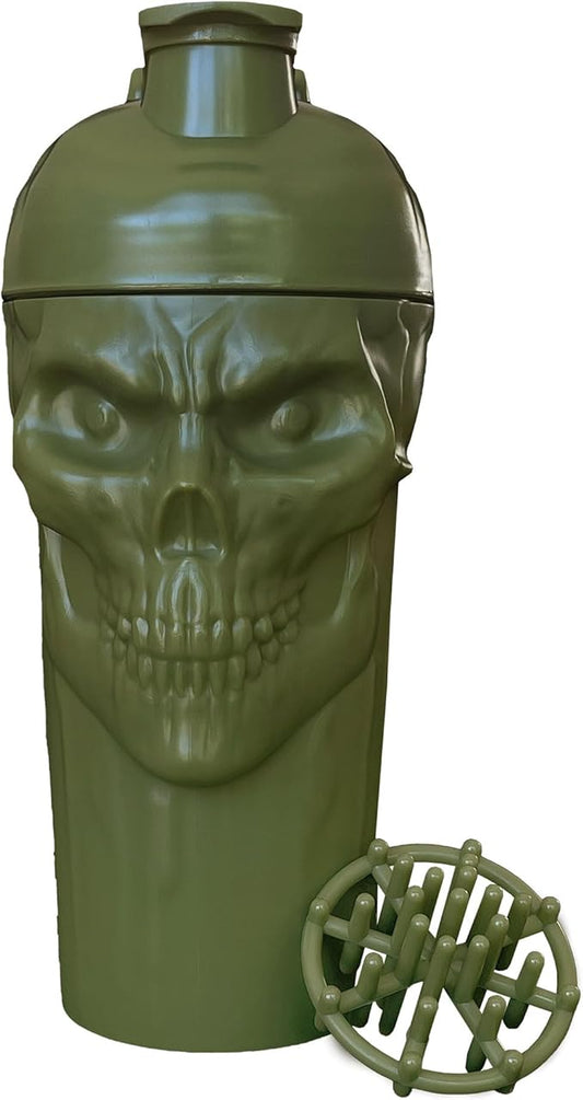 JNX SPORTS The Curse! Skull Shaker Bottle, 24-Ounce, Military Green Limited Edition, Supplement Mixer with Classic Loop Top …