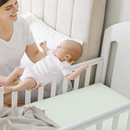 Pack and Play Sheets Fitted, 2-Pack Mini Crib Sheets - Pack N Play Sheets, Organic Fitted Crib Sheet for Pack and Play Mattress, Playard Baby Crib Sheets, Crib Sheets Neutral for Boys, Girls (Aloe)