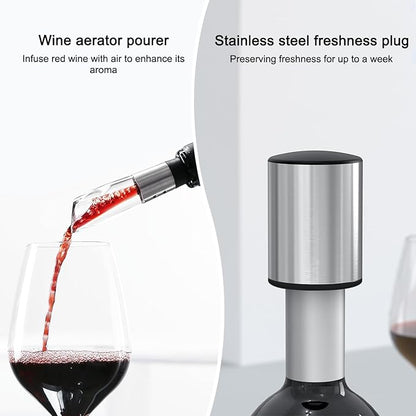Self-Pulling Wine Opener Set, Twist Wine Corkscrew with Foil Cutter/Premium Vacuum Stopper & Wine Aerator Pourer, Eco-Friendly, Waiter Corkscrew, Manual Wine Opener Gifts(Stainless Steel)