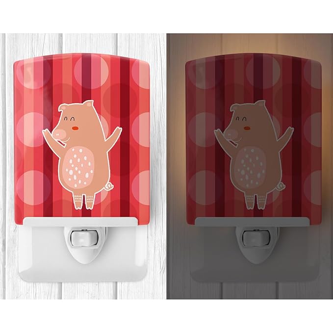 Caroline's Treasures BB6742CNL Dancing Pig Ceramic Night Light Compact, UL-Certified, Ideal for Bedroom, Bathroom, Nursery, Hallway, Kitchen, 6x4x3, Multicolor