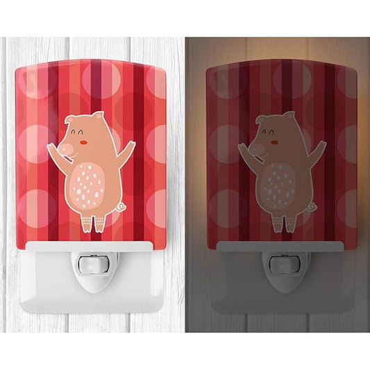Caroline's Treasures BB6742CNL Dancing Pig Ceramic Night Light Compact, UL-Certified, Ideal for Bedroom, Bathroom, Nursery, Hallway, Kitchen, 6x4x3, Multicolor