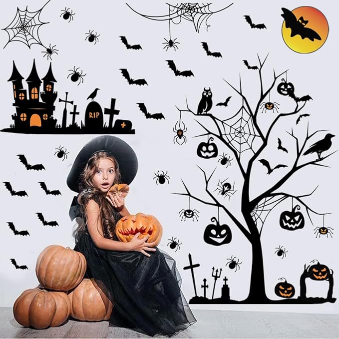 Halloween Wall Decals Tall Halloween Home Wall Decal Bats Home Decor Removable DIY Wall Art for Halloween Window Decals Party Supplies.