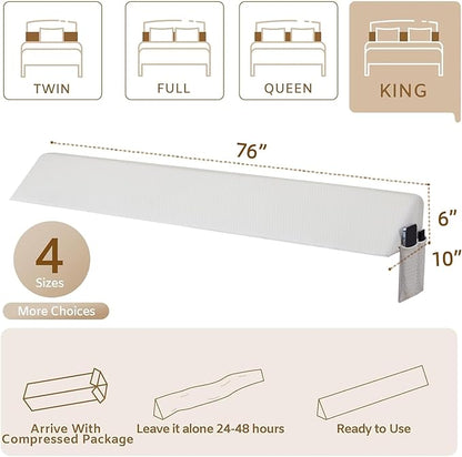 King Bed Wedge Pillow for Headboard, Foam Headboard Pillow, Bed Gap Filler, Mattress Gap Filler King - Fill The Gap (0-7") Between Headboard and Mattress (Air-Layer White, 76"x10"x6")