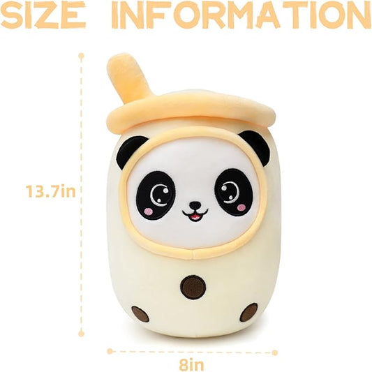 NiuniuDaddy Boba Plushies with Panda Face-13.7inches Large Yellow Cream Bubble Tea with Straw Stuffed Animals-Soft Kawaii Milk Tea Cup Plush Toy Pillow for Kids-Machine Washable,Medium