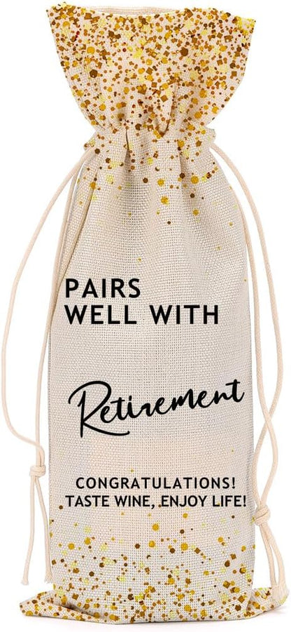 CVYW Wine Accessory Sets 325 Retirement Gifts Congratulations Gift Wine Bag Retired Gifts for Women Men Friend Coworker Grandma Bestie Lady Ideas for Retirement Wine Bags Christmas Birthday