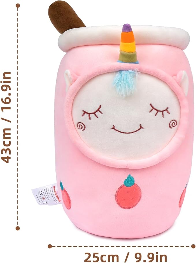 Niuniu Daddy Unicorn Boba Tea Plush, 16+ Inch Pink Unicorn Toys for Girls, Super Cute Unicorn Stuffed Animal