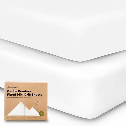 Pack and Play Sheets Fitted, 2-Pack Mini Crib Sheets - Pack N Play Sheets, Organic Fitted Crib Sheet for Pack and Play Mattress, Playard Baby Crib Sheets, Crib Sheets Neutral for Boys (Soft White)
